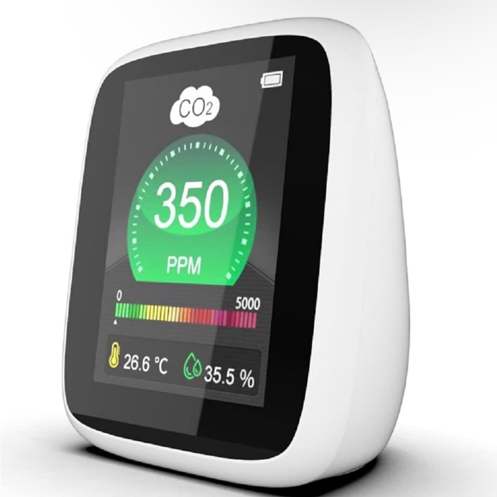 CO2 air quality monitor, pollution and ventilation meter, sensor that tests and